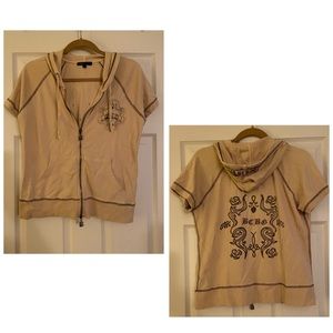 BCBGMaxAzria Short Sleeved Hoodie Zip Up, Jeweled